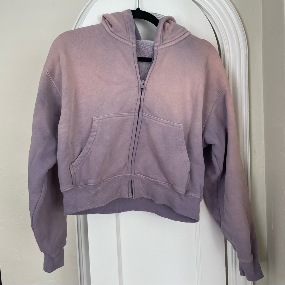 Aritzia TNA cozy fleece boyfriend boxy zip-up hoodie in sunkissed purple ash XS